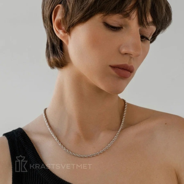 Цепь из комбинированного золота 585, плетение «Корда с шариковой цепочкой»